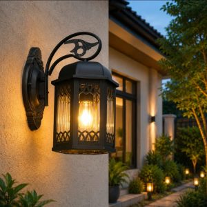 Lampu dinding outdoor klasik modern dengan desain elegan 1505-W BLK