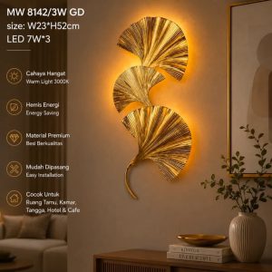 Wall lamp dekoratif dengan desain daun ginkgo mewah 8142/3W GD