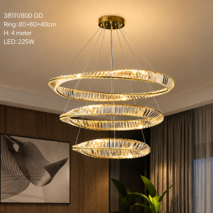 Lampu Gantung Kristal Modern 3 Ring –38111/800 GD