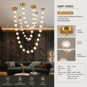 Lampu Gantung LED Kristal Modern 3007-11+16+21