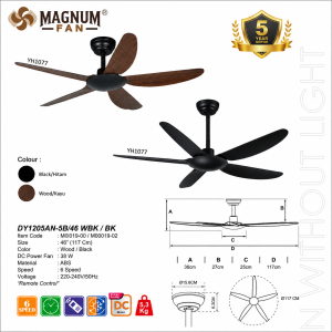 MAGNUM FAN DY1205AN-5B/46 WBK / BK – Kipas Plafon DC Motor 5 Baling