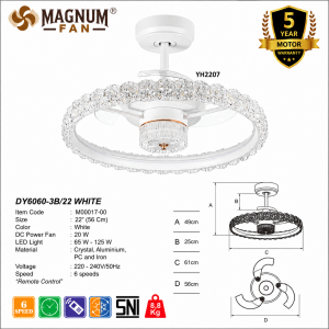 MAGNUM FAN DY6060-3B/22 WHITE – Kipas Plafon Kristal LED