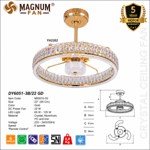 MAGNUM FAN DY6051-3B/22 GD – Kipas Plafon Kristal LED