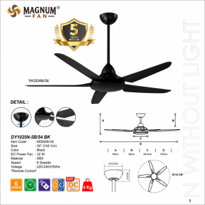 MAGNUM FAN DY1025N-5B/54 BK – Kipas Plafon DC Motor 5 Baling