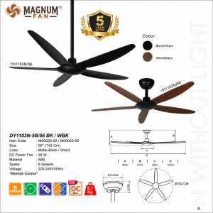 MAGNUM FAN DY1103N-5B/56 BK / WBK – Kipas Plafon DC Motor 5 Baling