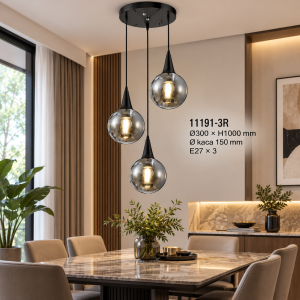 Lampu Gantung 3 Bola Kaca Smoke 11191-3R