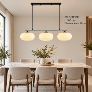 Lampu Gantung Minimalis 3 Kap Kaca 8126/3P BK